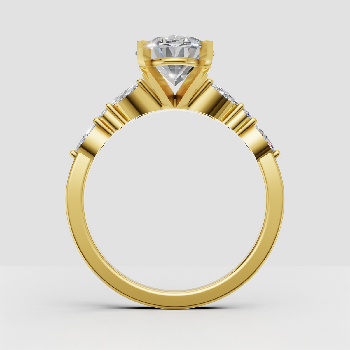Oval solitaire ring with marquise and round diamond accents