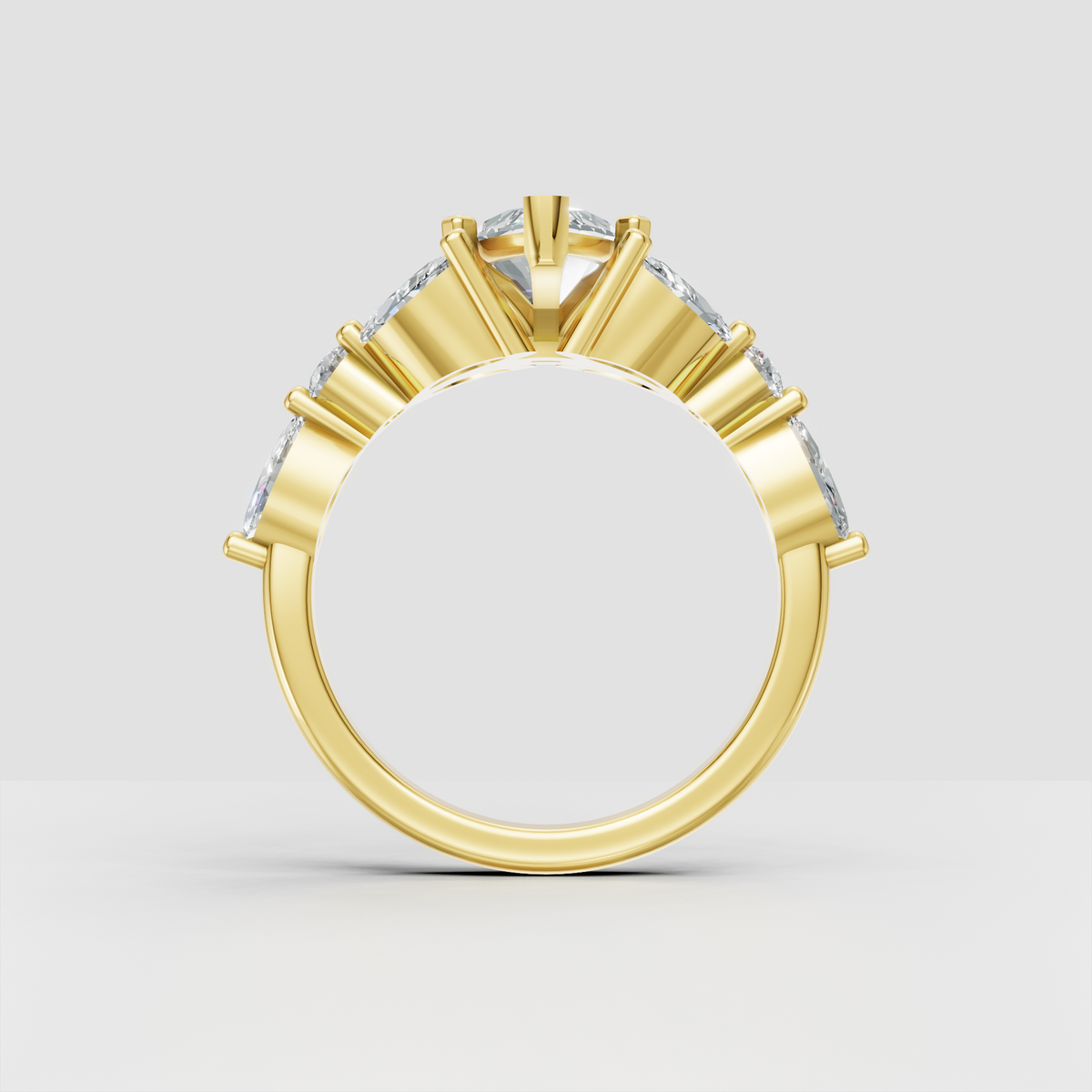 Marquise diamond ring featuring marquise and round side stones