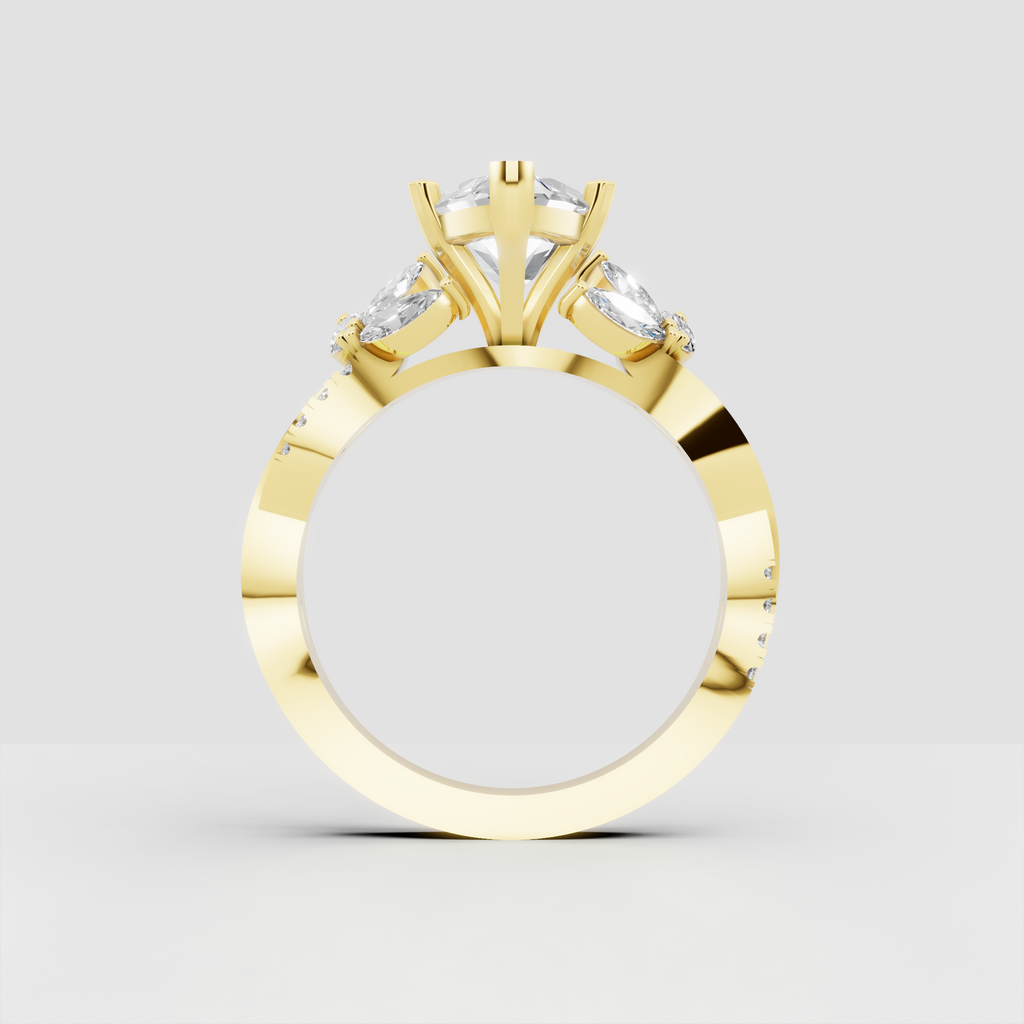 Marquise center diamond ring with three-stone floral design
