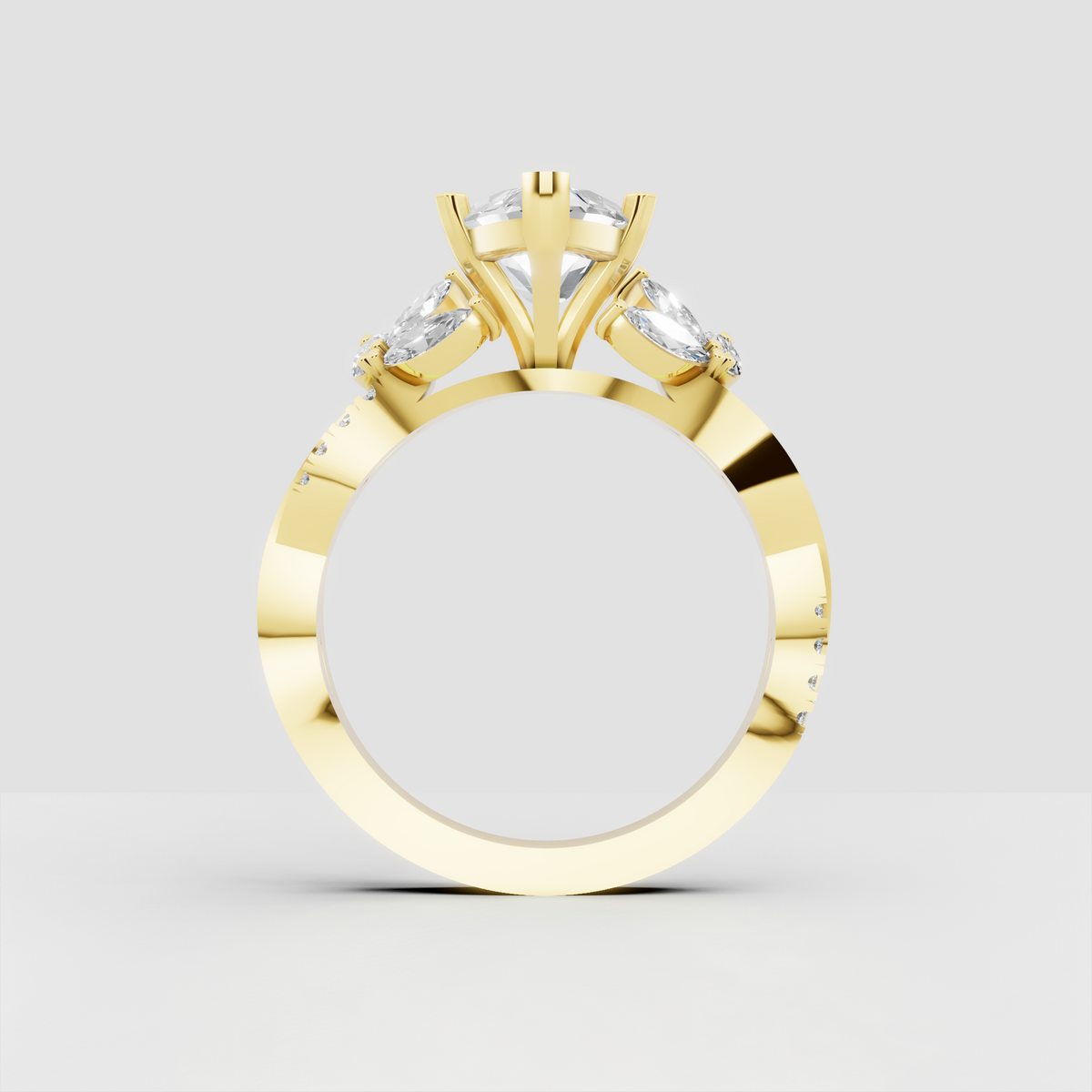 Marquise center diamond ring with three-stone floral design