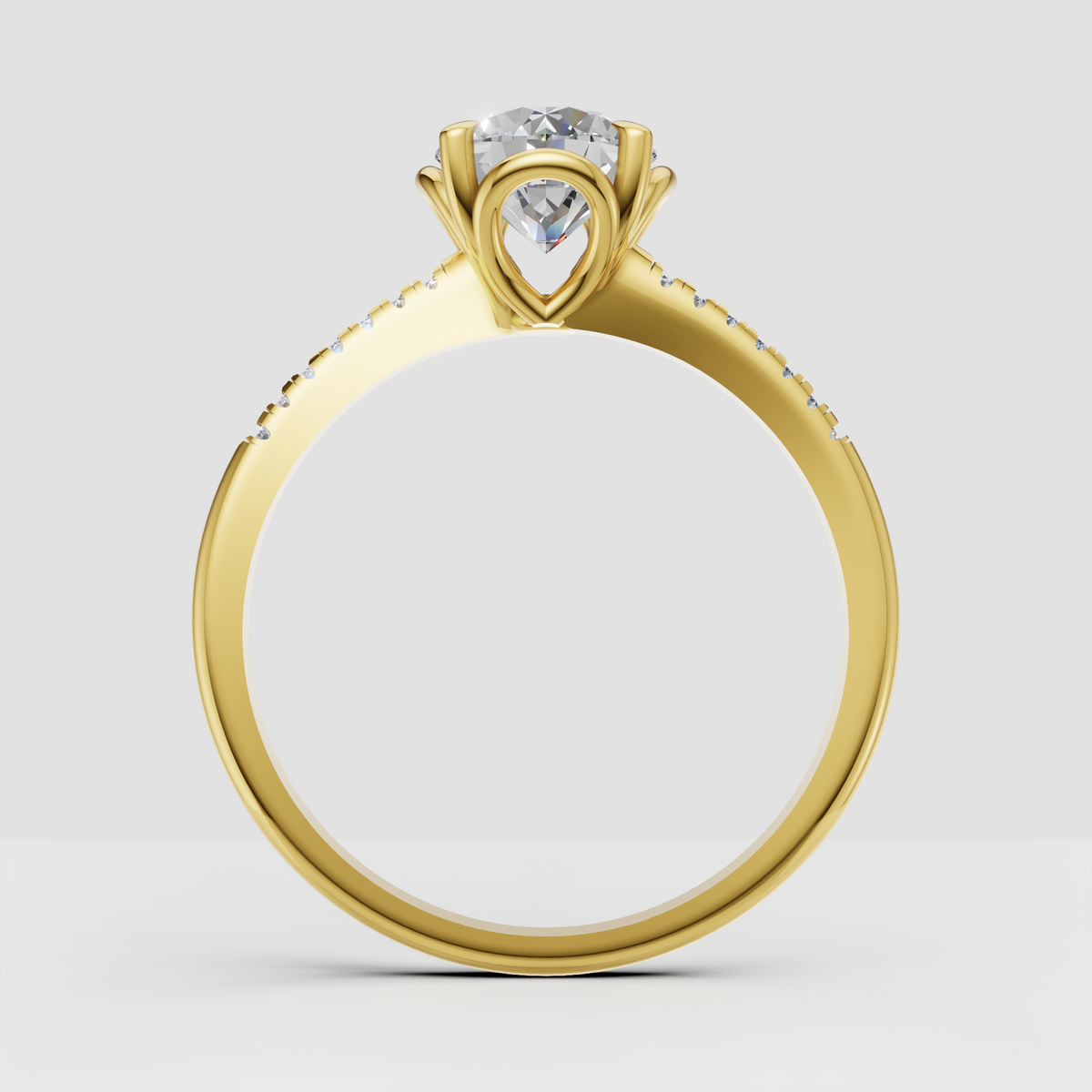Round brilliant cut diamond ring with pavé band