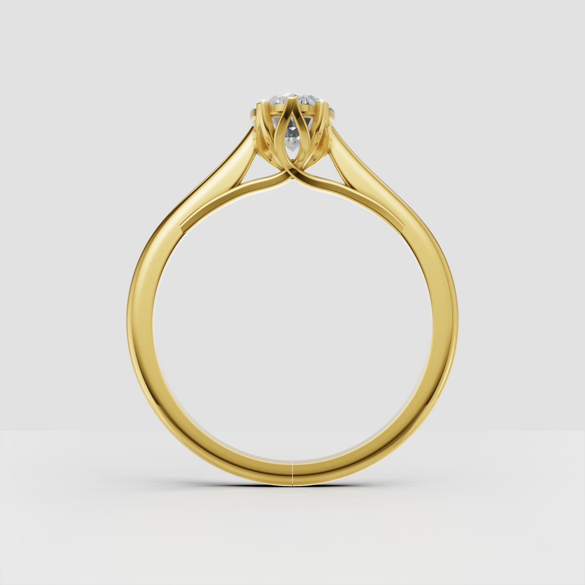 Oval diamond cathedral engagement ring with elegant raised setting