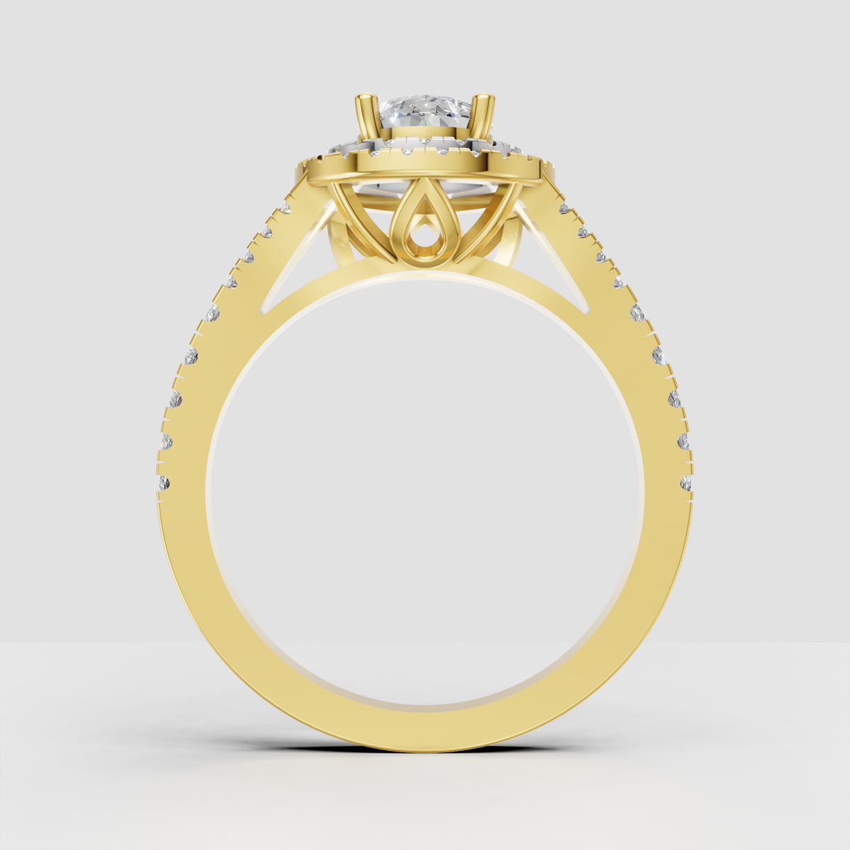 Elegant pear Diamond halo engagement ring with pavé-set side stones