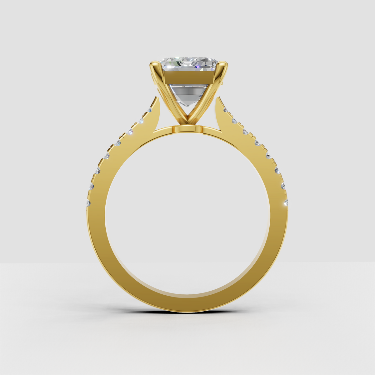 Yellow gold emerald cut solitaire ring with diamond accents