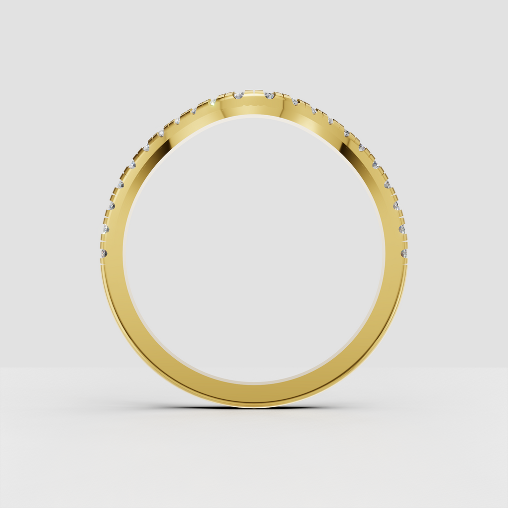 Curved shape Round Diamond Half Eternity Wedding Stackable Band
