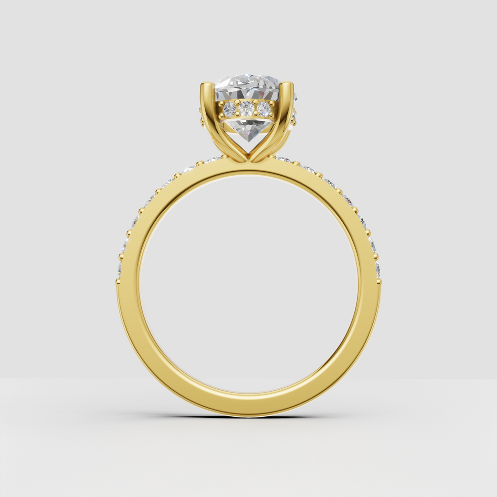Elegant oval diamond bridal ring with hidden halo setting