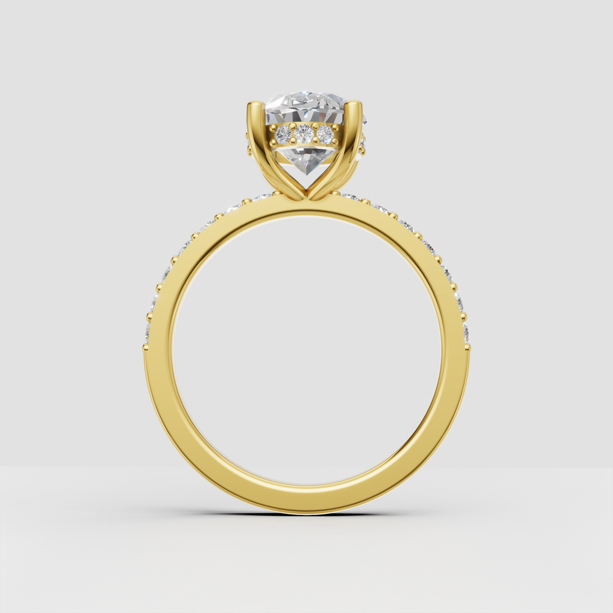 Elegant oval diamond bridal ring with hidden halo setting