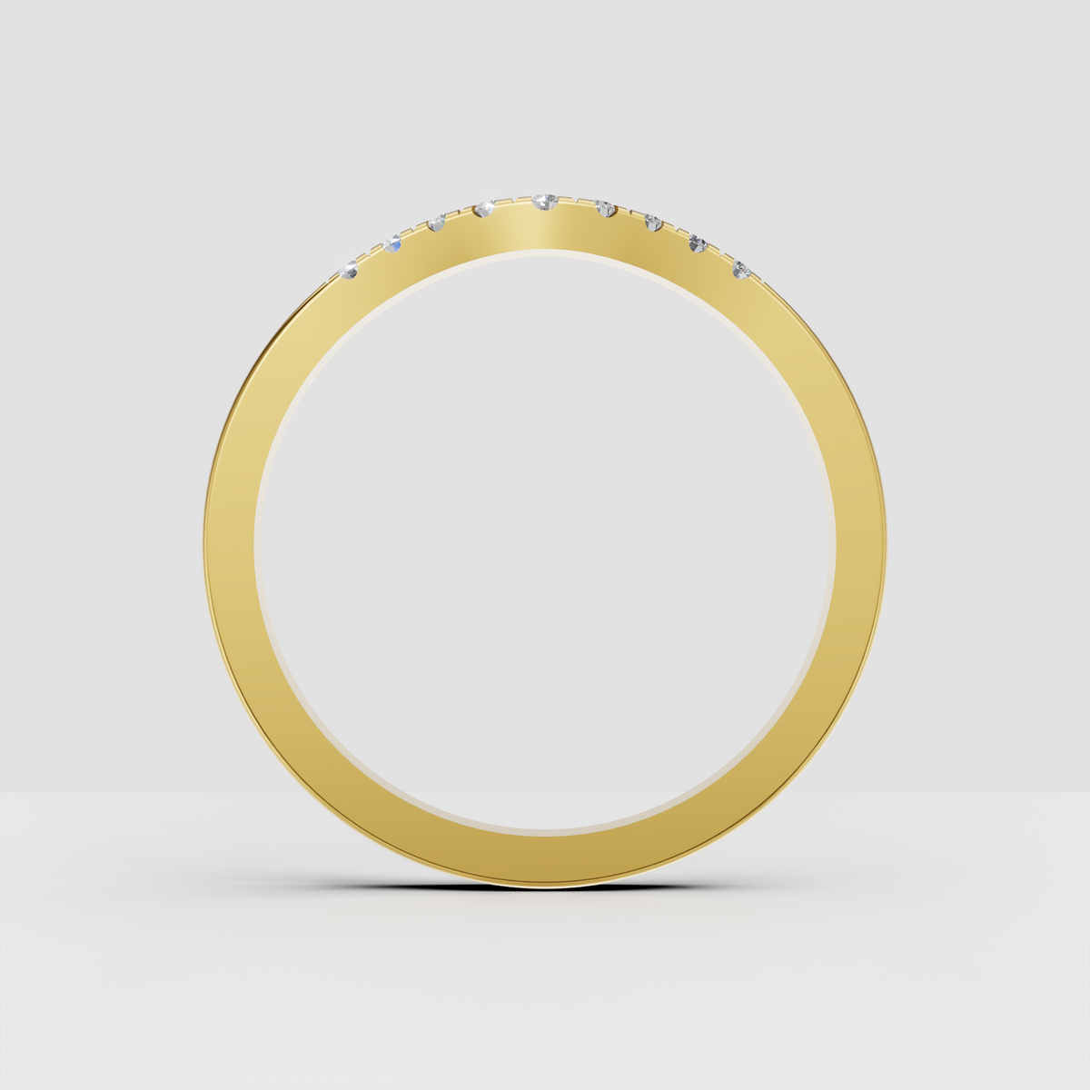 Curved wave diamond wedding band in yellow gold