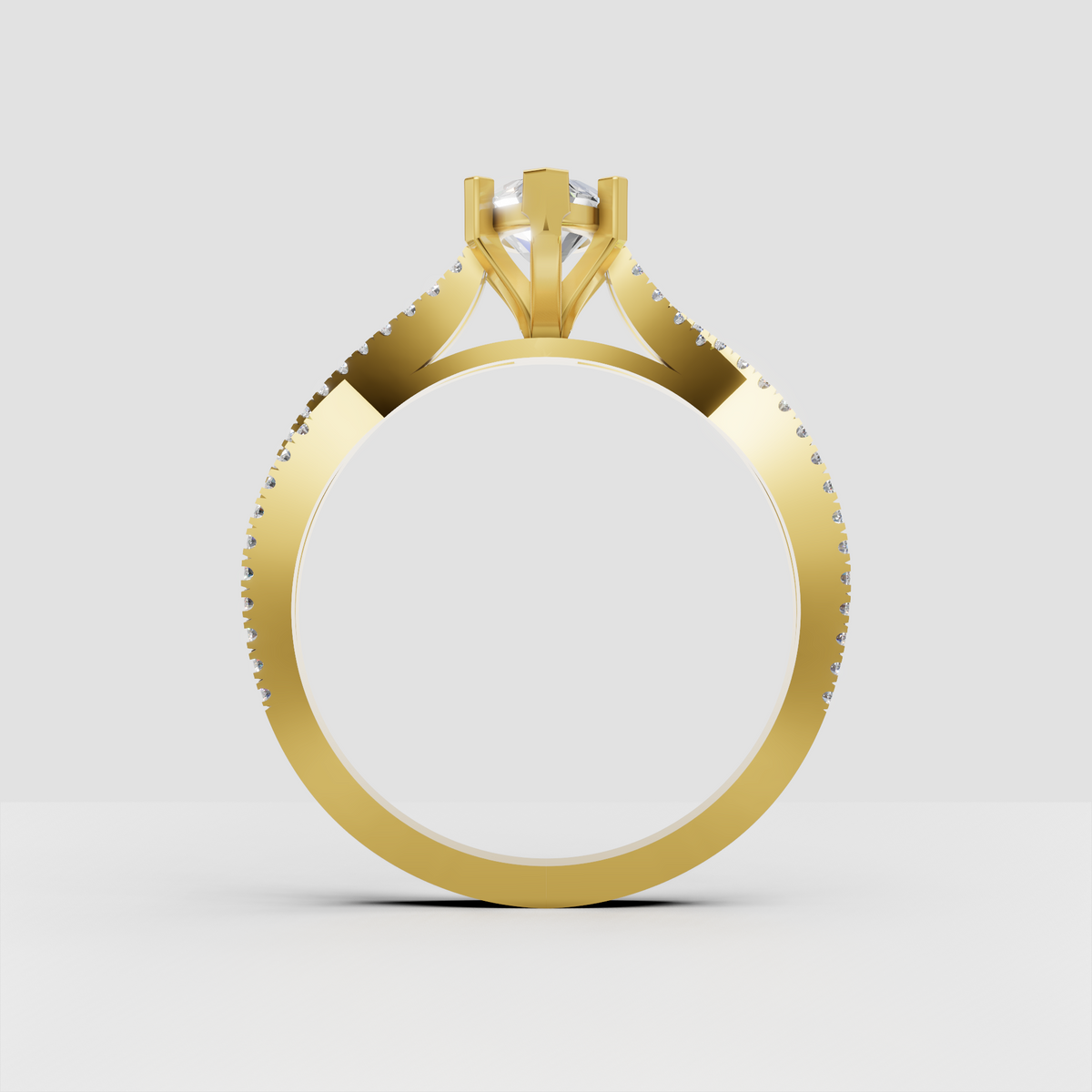 Marquise engagement ring featuring split crossover diamond band