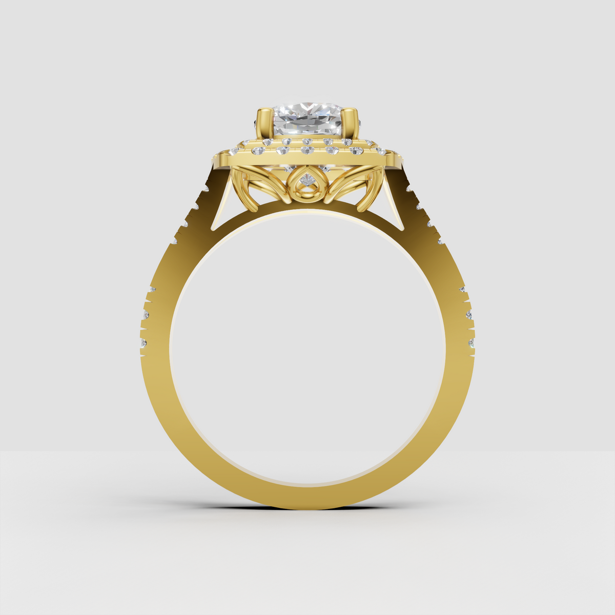 Cushion cut diamond ring with four prong center setting