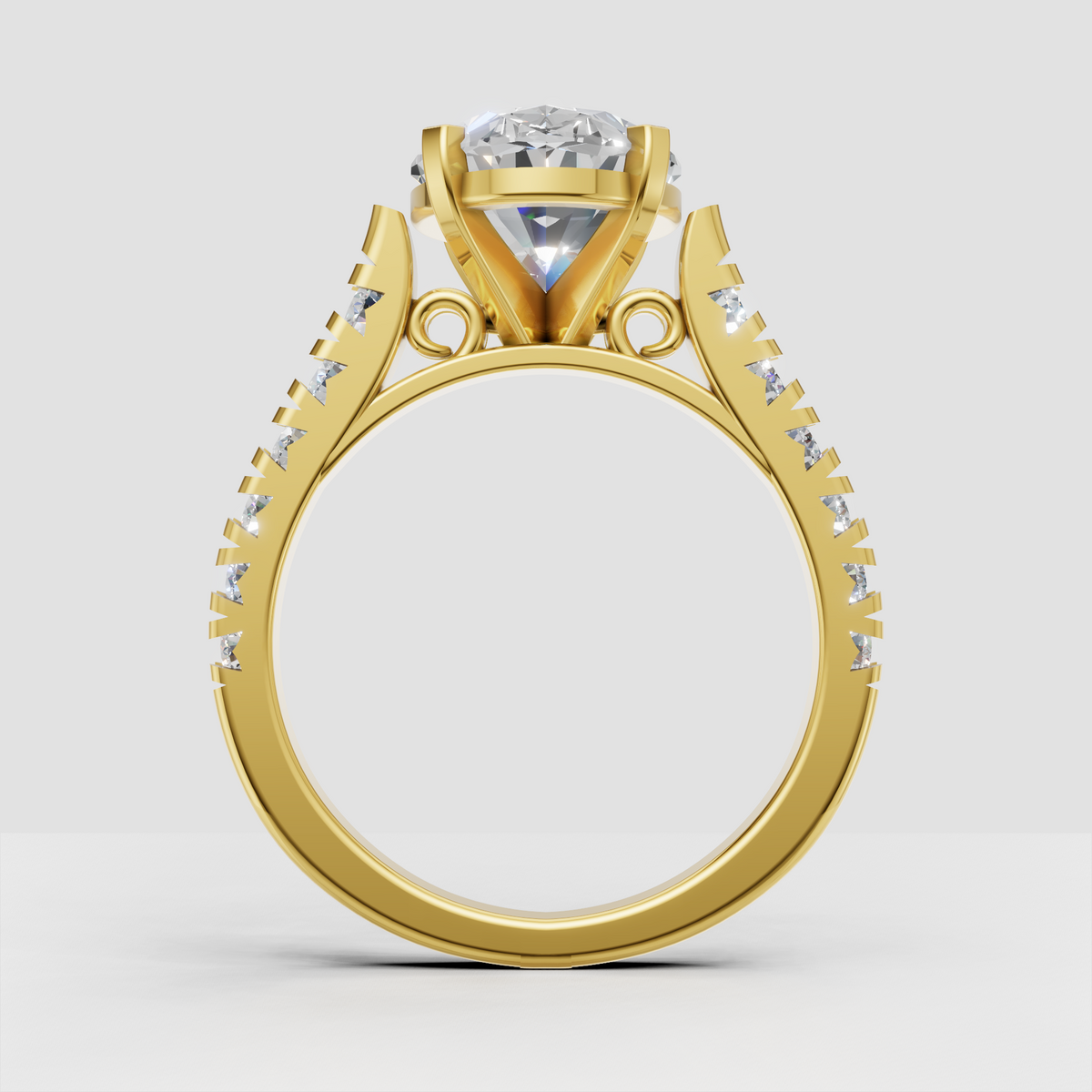 Elegant oval diamond engagement ring with sparkling pave band