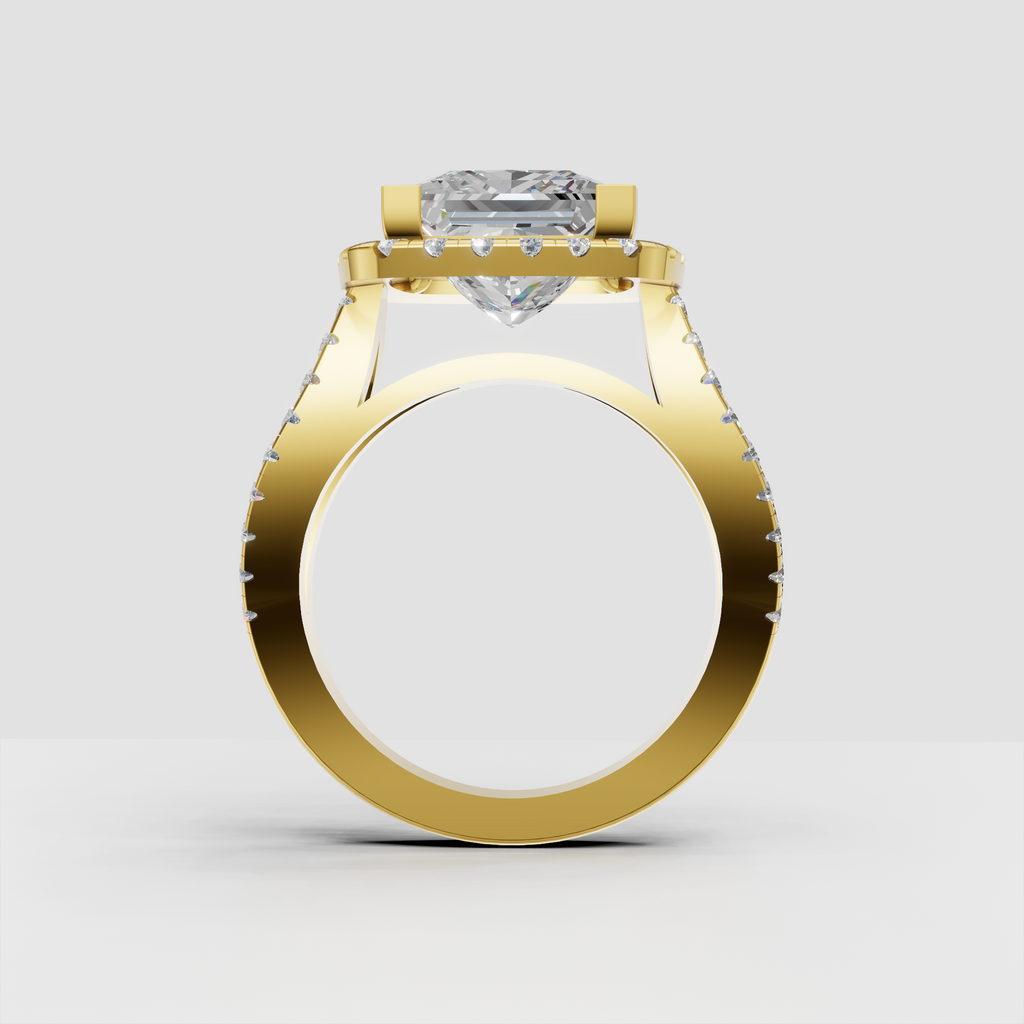 Luxury princess cut halo engagement ring with double diamond halo