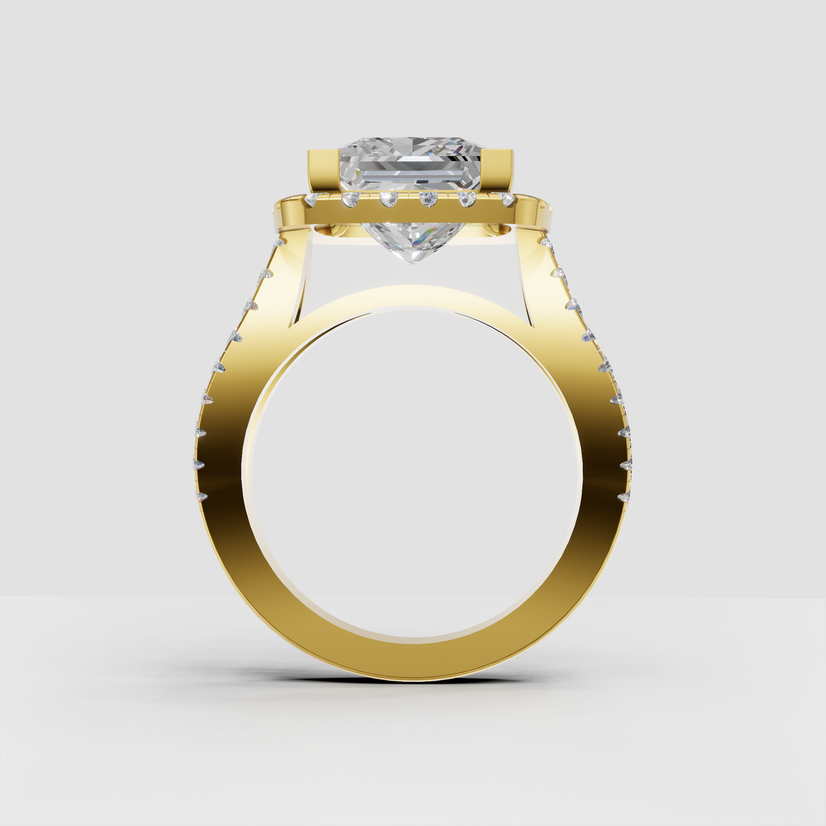 Luxury princess cut halo engagement ring with double diamond halo
