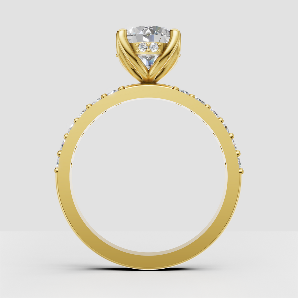 Round diamond engagement ring with decorative beaded detailing