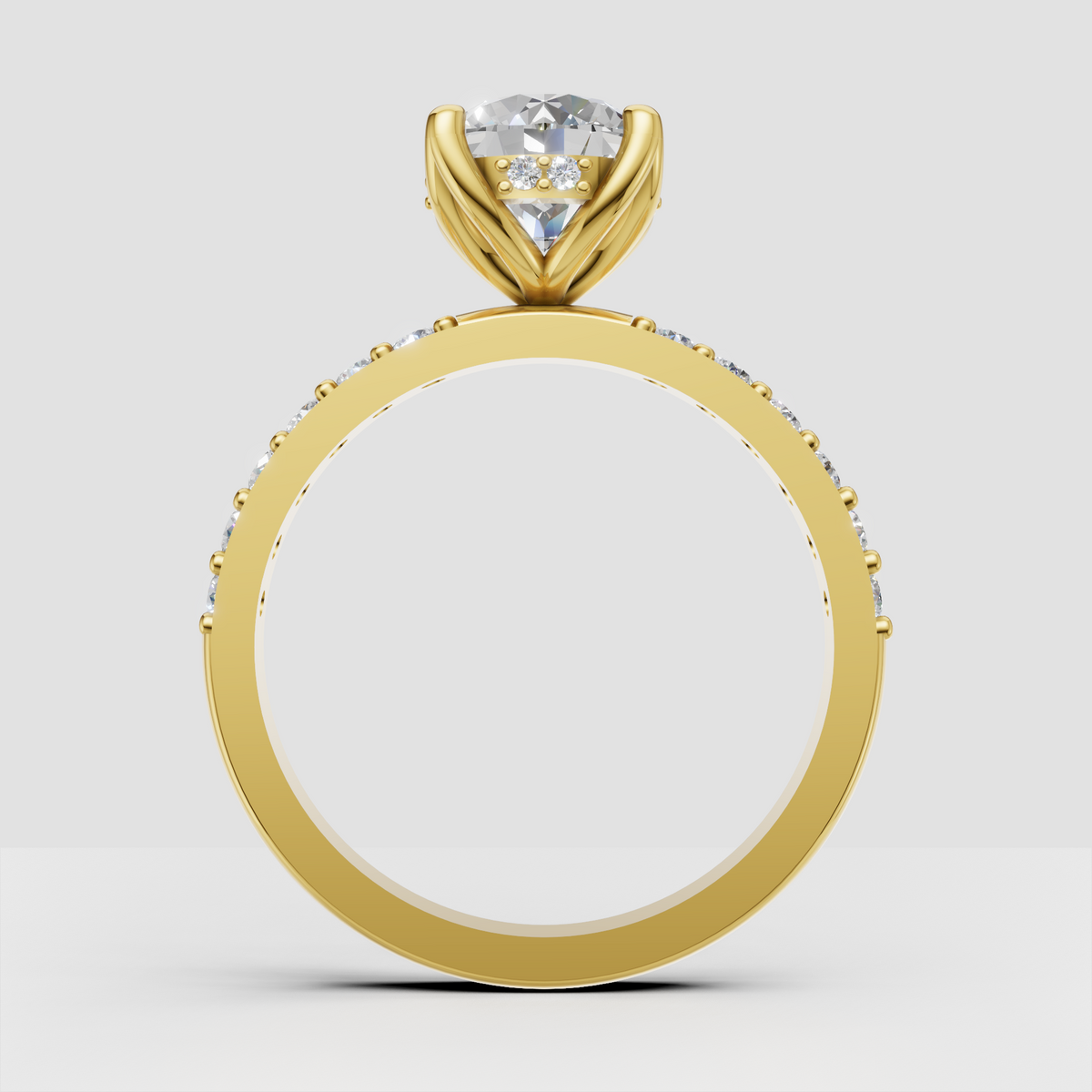 Round diamond engagement ring with decorative beaded detailing