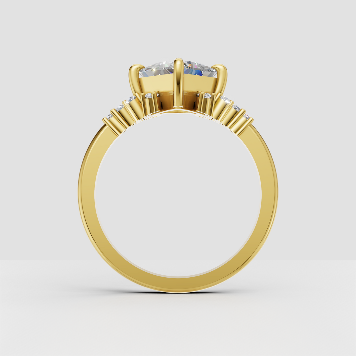 Luxury princess cut diamond ring with cathedral setting