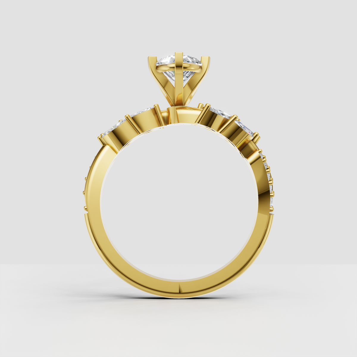 Pear cut diamond solitaire ring with botanical accent stones
