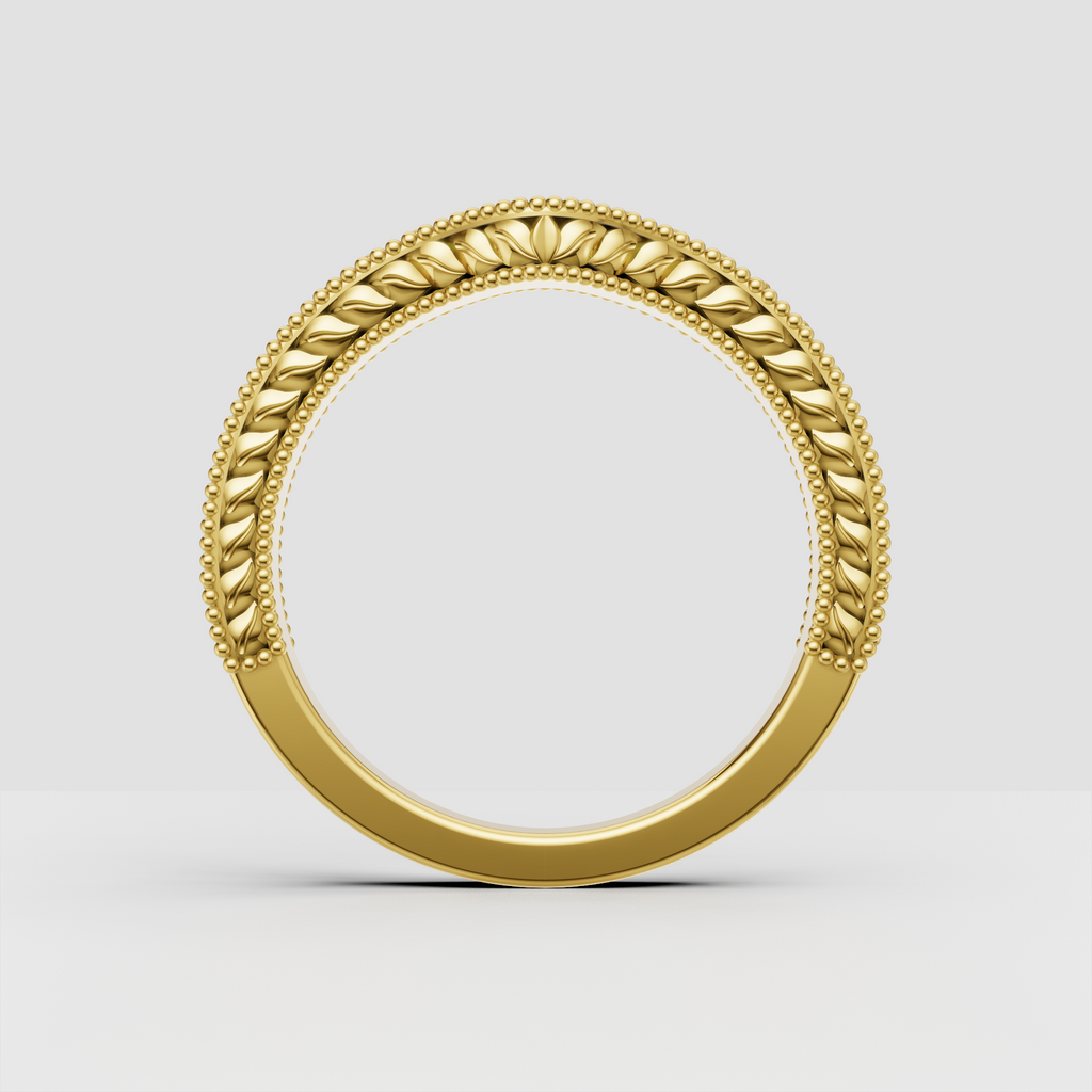 Vintage-inspired round diamond wedding band with milgrain details