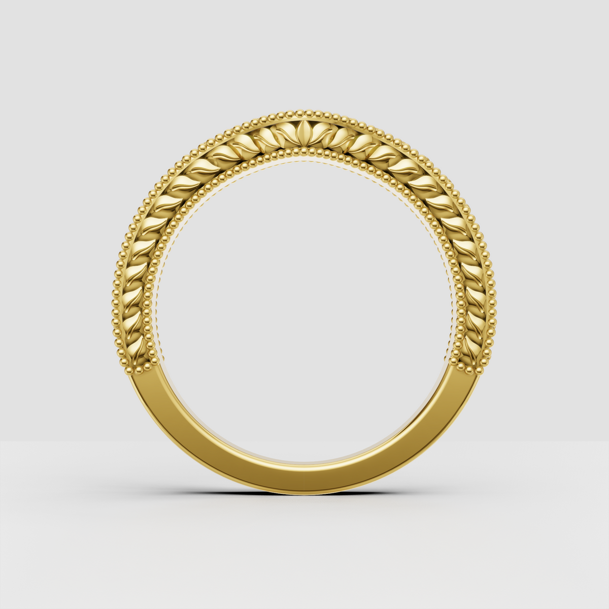 Vintage-inspired round diamond wedding band with milgrain details