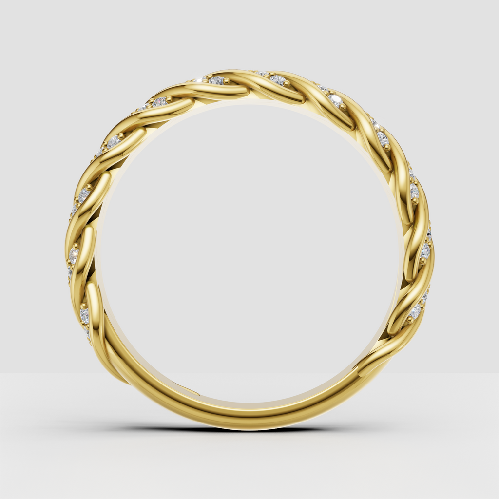 Interwoven yellow gold diamond band