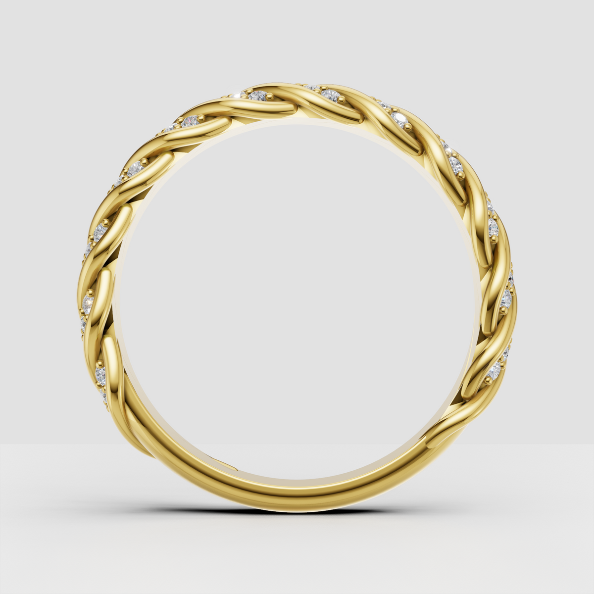 Interwoven yellow gold diamond band
