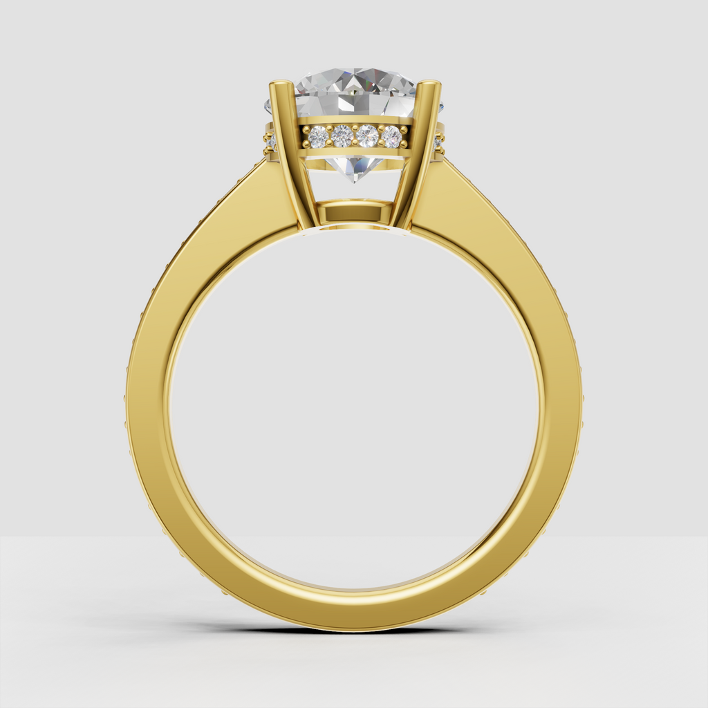 Luxury round diamond engagement ring with hidden halo beneath the center stone.