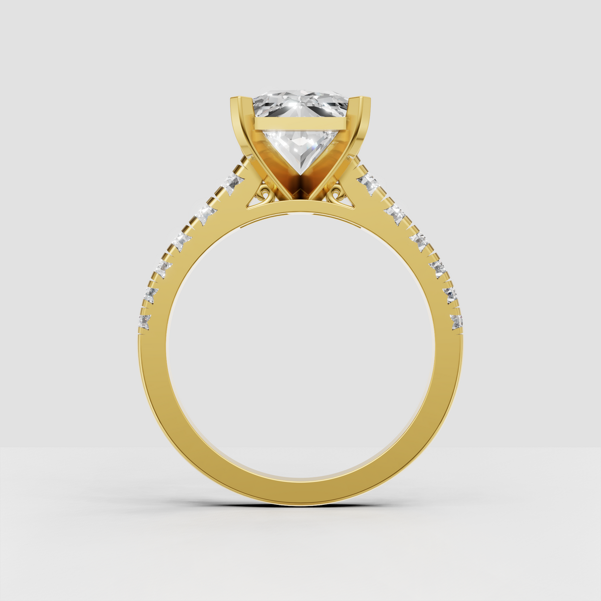 Elegant radiant cut engagement ring with pavé diamond shoulders