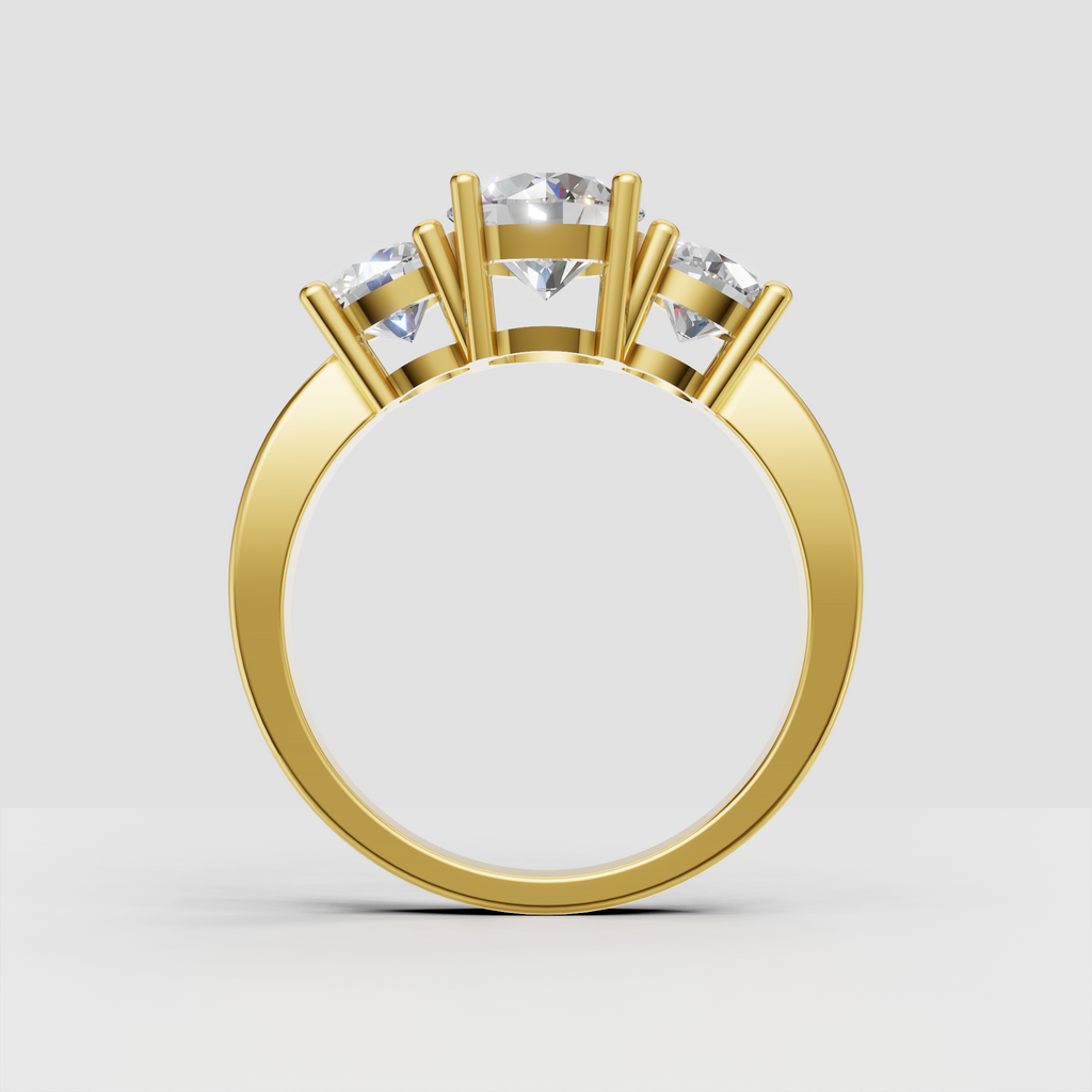 Yellow gold round diamond ring with sparkling side stones