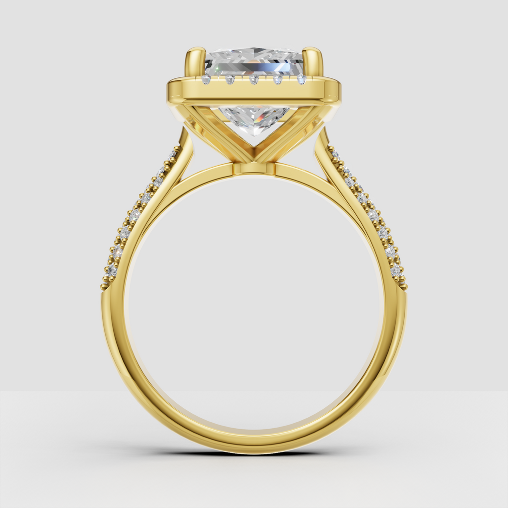 Princess Cut Diamond Ring with four-prong halo setting