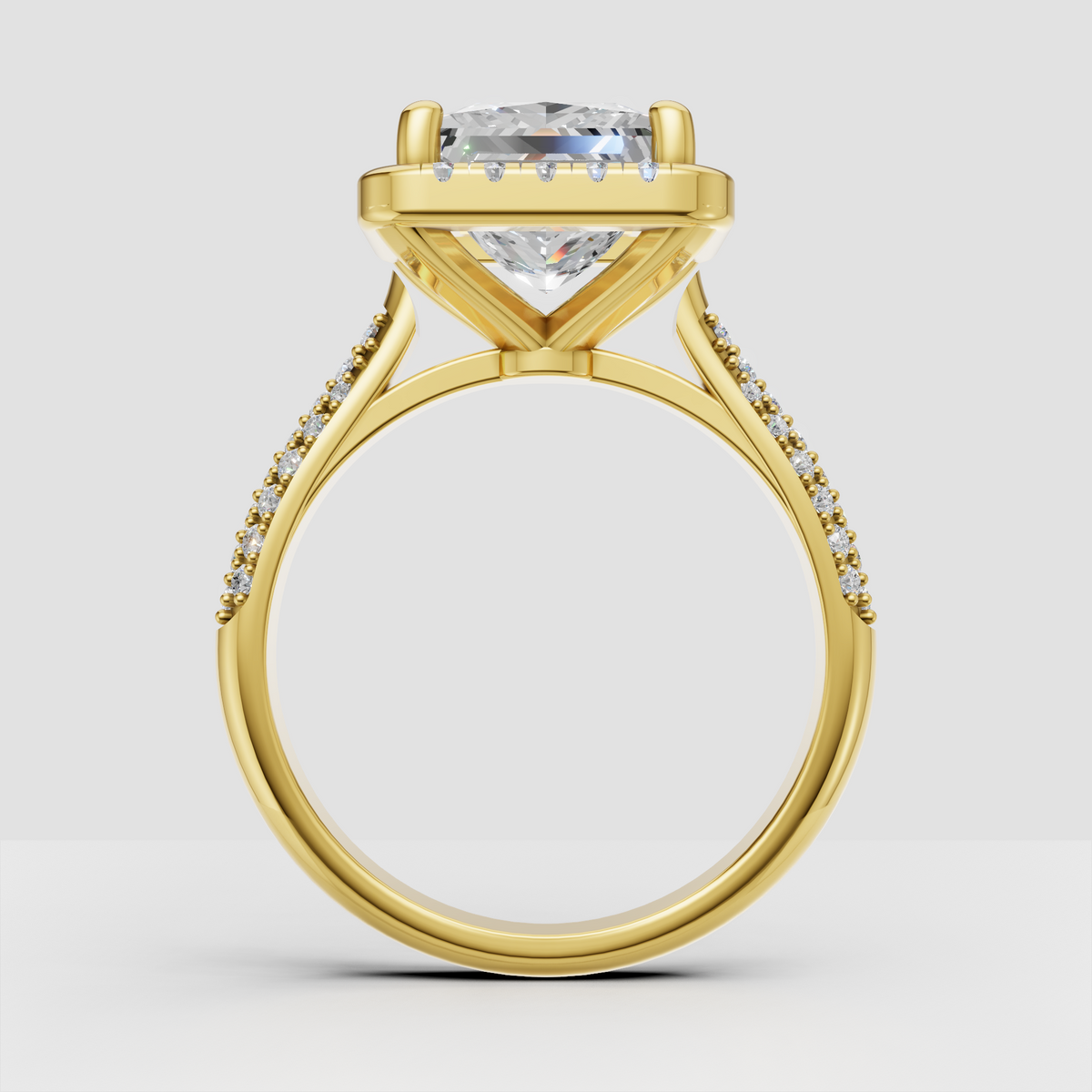 Princess Cut Diamond Ring with four-prong halo setting