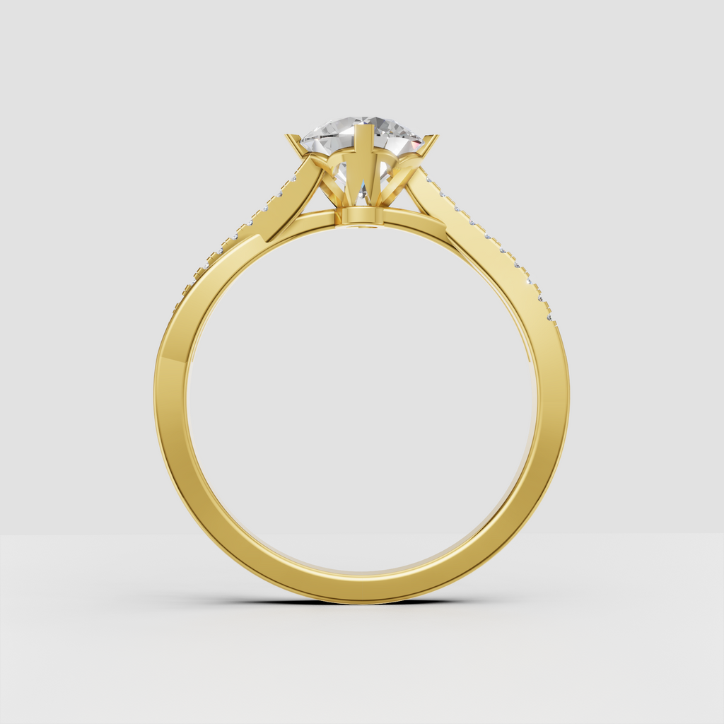 Elegant cathedral round Diamond engagement ring with pave band