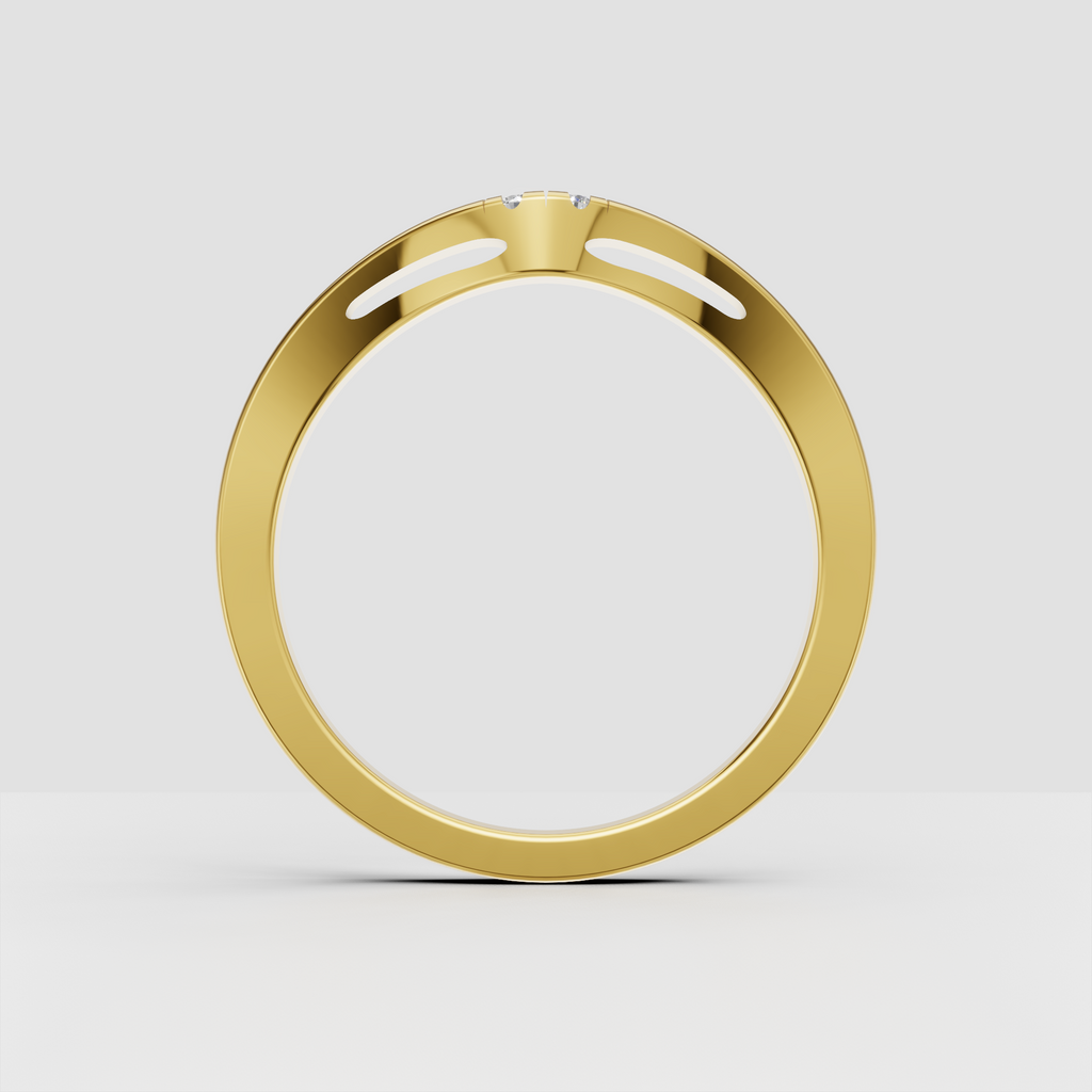 Modern curved diamond V-shaped gold band