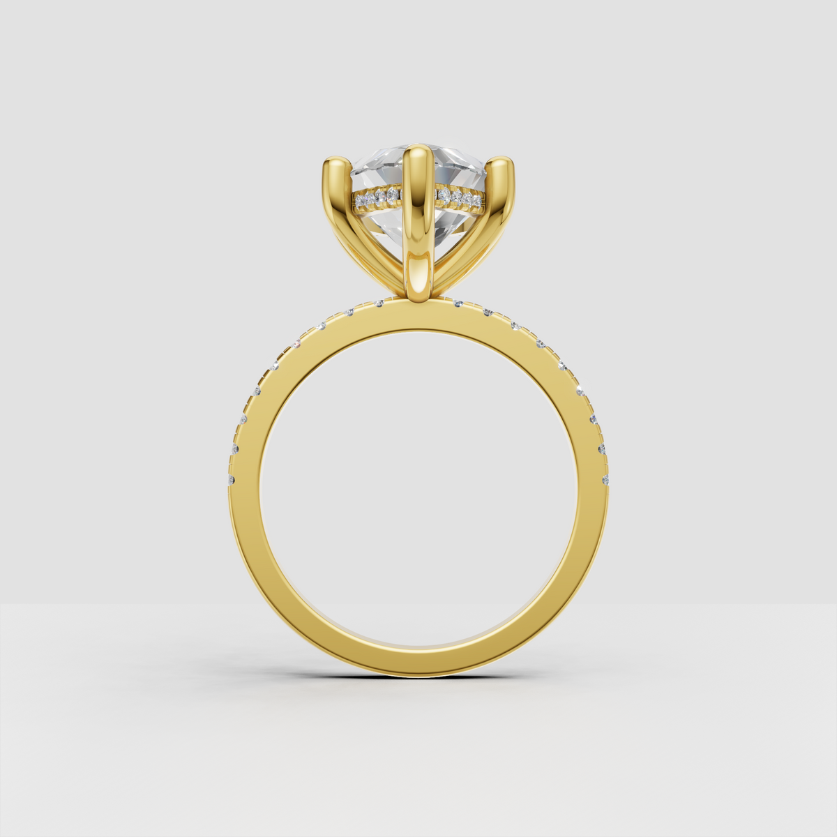 Marquise center stone ring with six rounded prongs