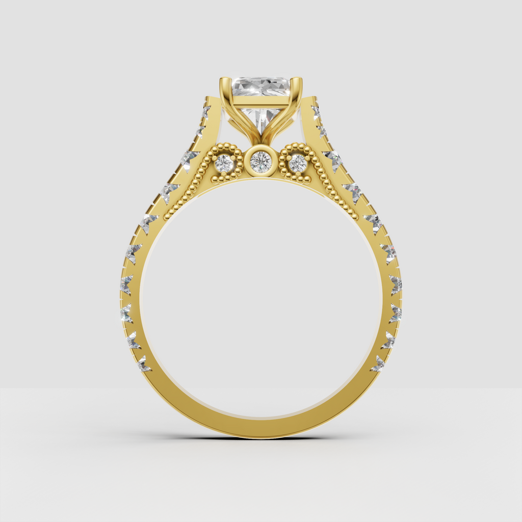 Radiant cut diamond ring with timeless vintage inspired design