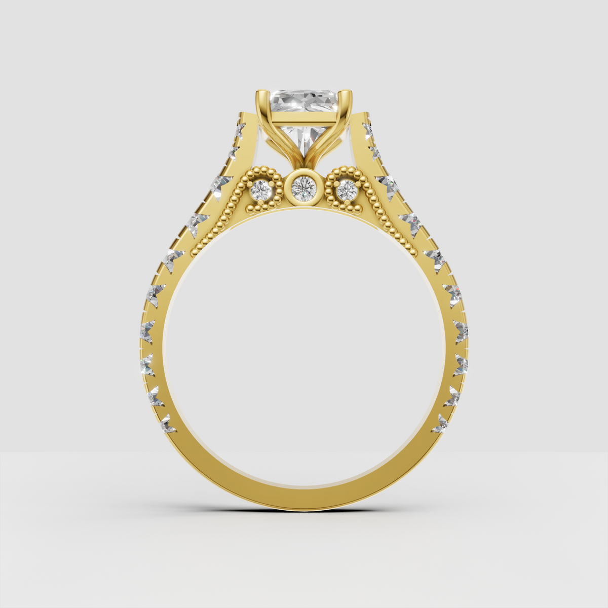 Radiant cut diamond ring with timeless vintage inspired design