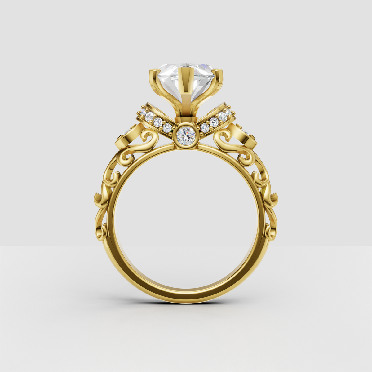 Marquise cut diamond ring featuring detailed vintage filigree band