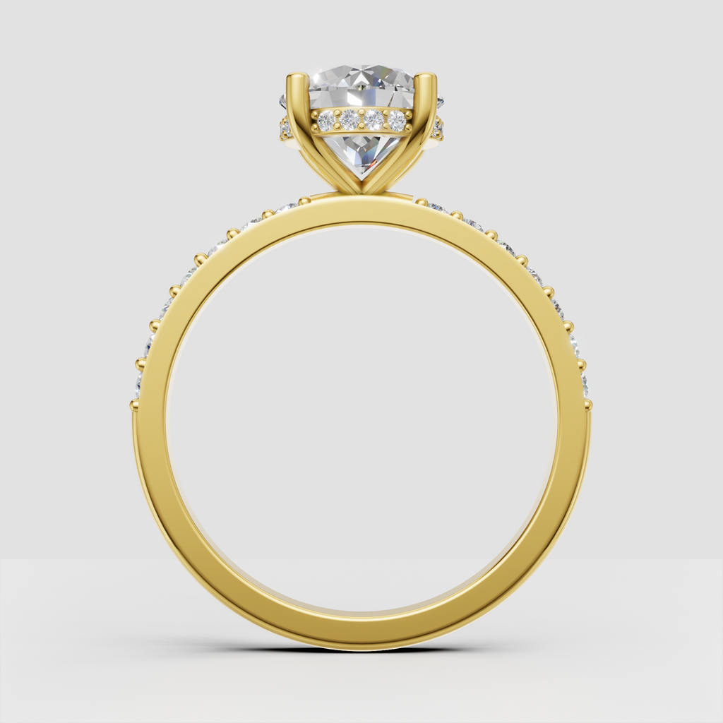Elegant round diamond engagement ring with detailed diamond under-gallery
