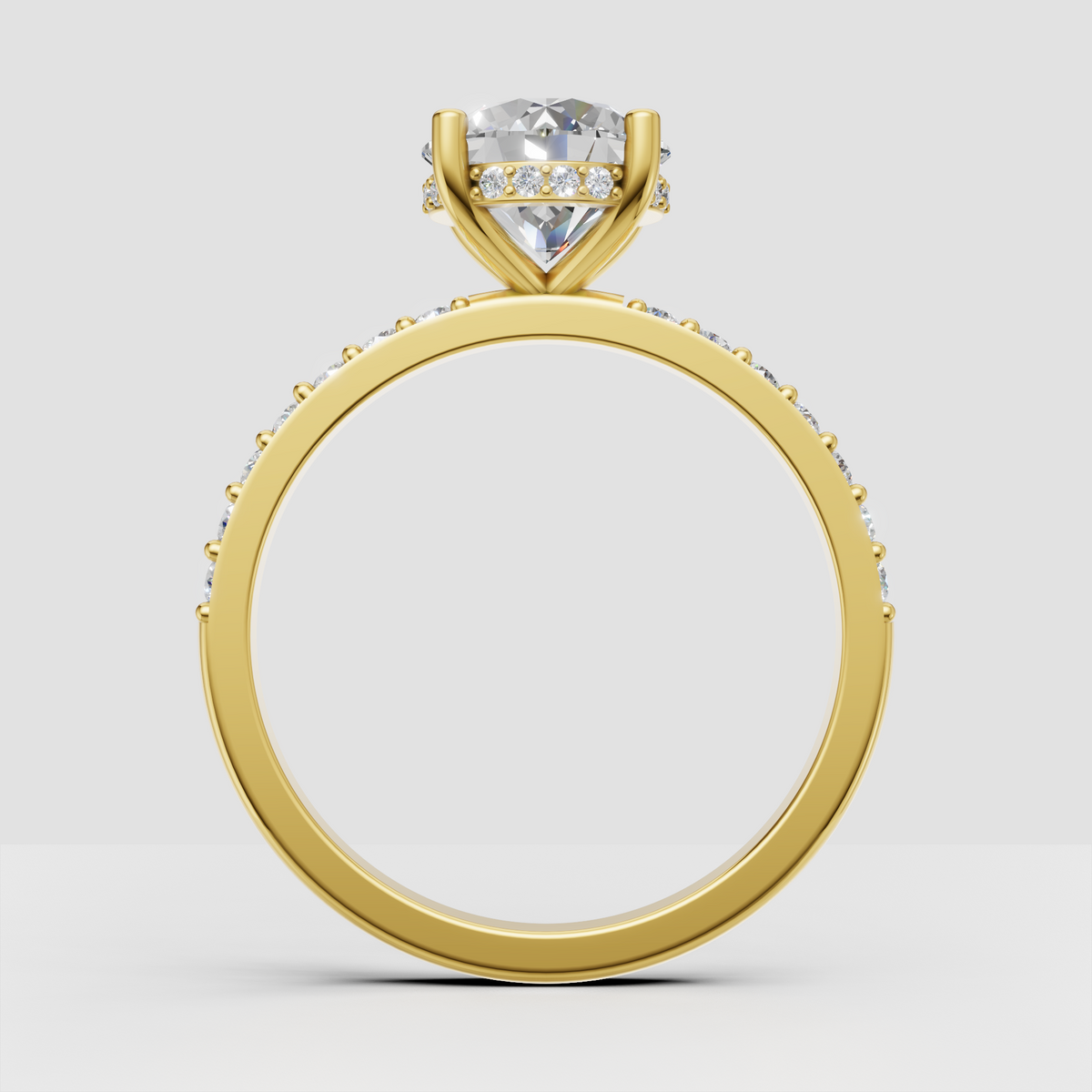 Elegant round diamond engagement ring with detailed diamond under-gallery