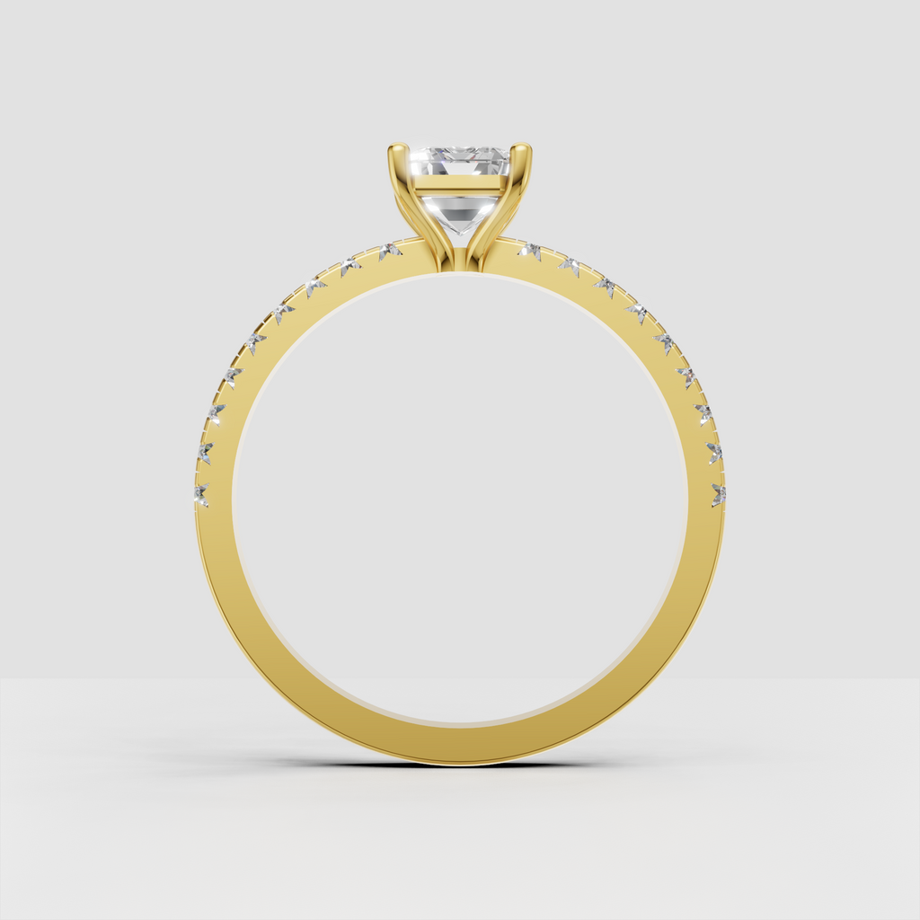 Luxury emerald cut diamond solitaire ring with slim accent band