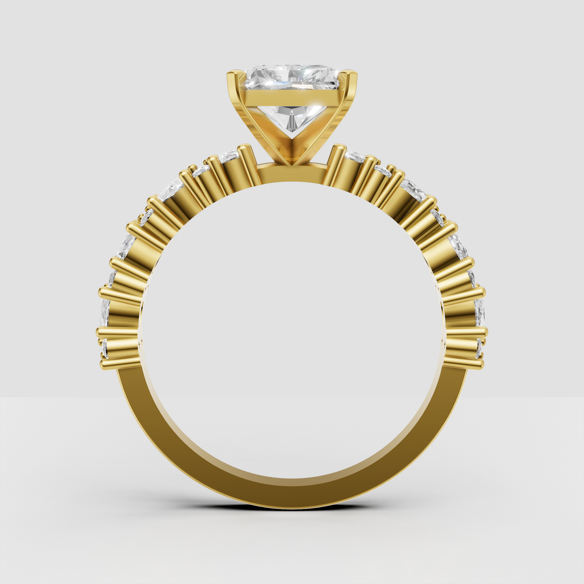 Luxury radiant diamond engagement ring with cathedral setting