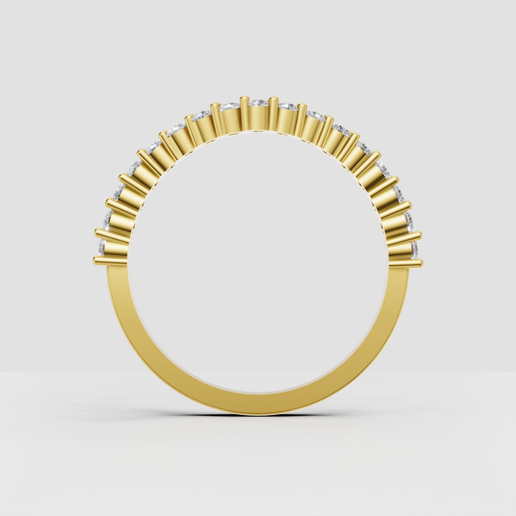 Modern yellow gold diamond band with vertical bar setting
