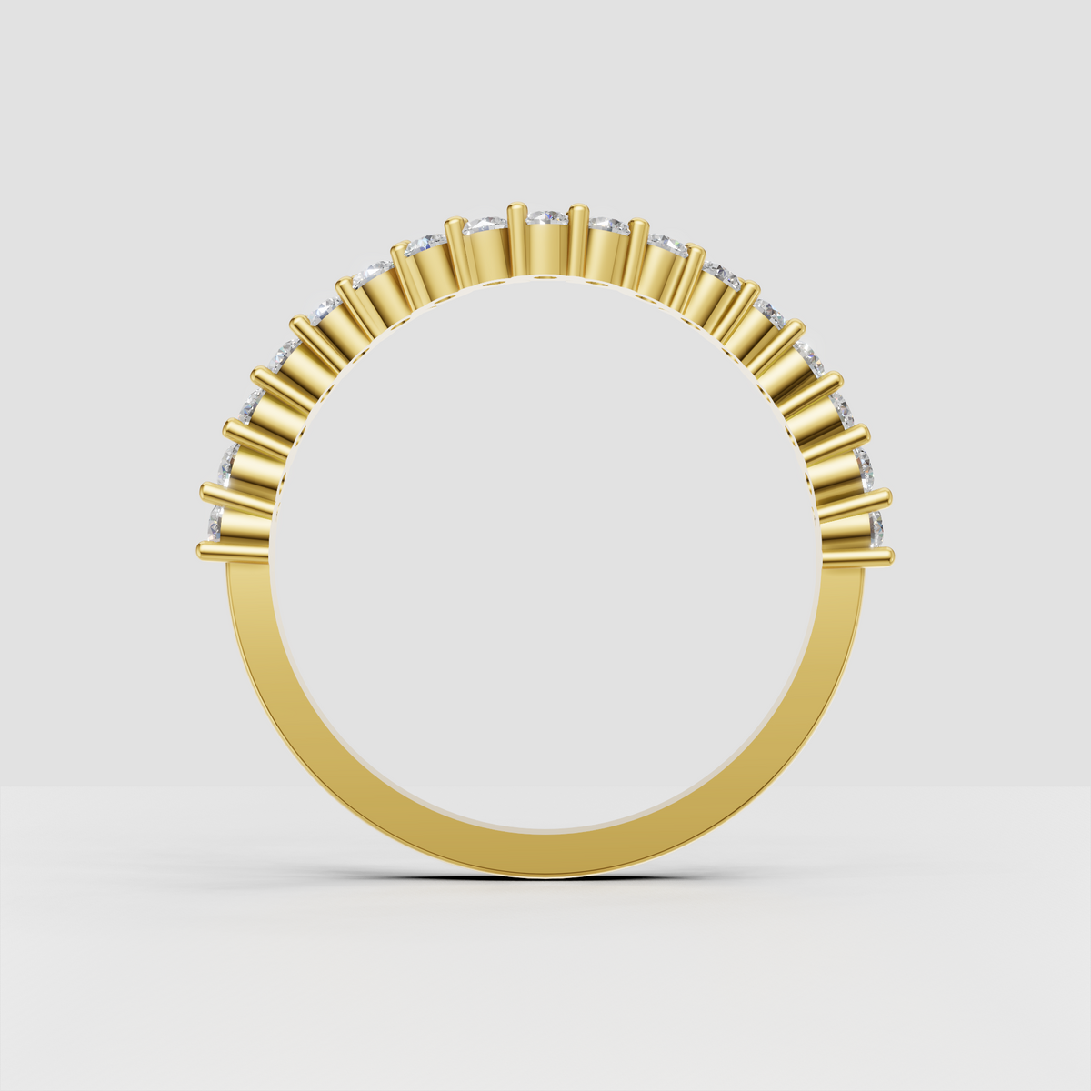 Modern yellow gold diamond band with vertical bar setting

