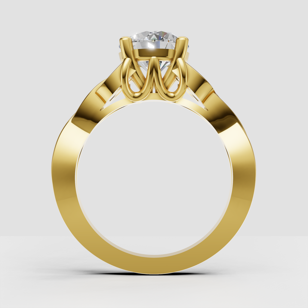 Round cut diamond engagement ring in polished yellow gold