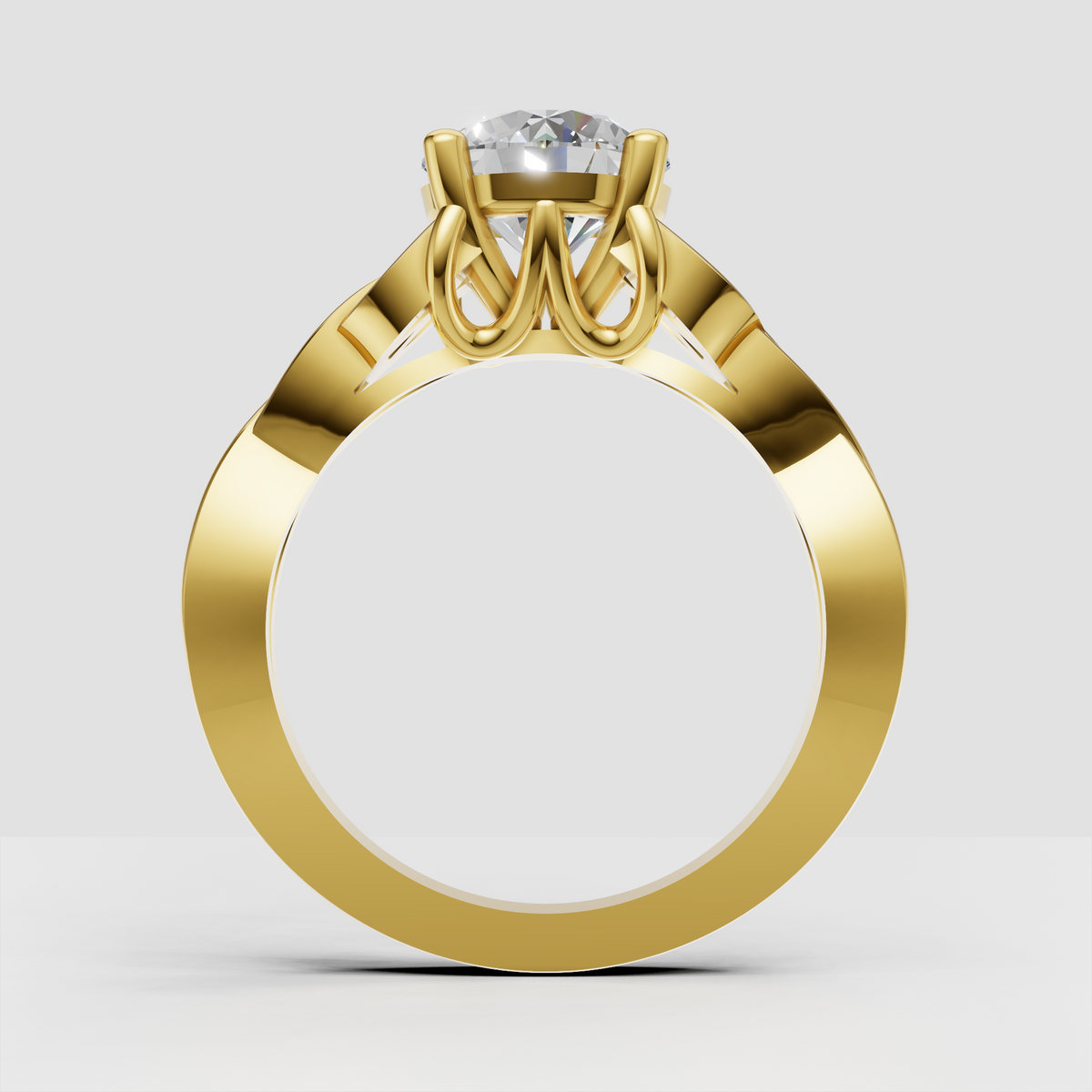 Round cut diamond engagement ring in polished yellow gold
