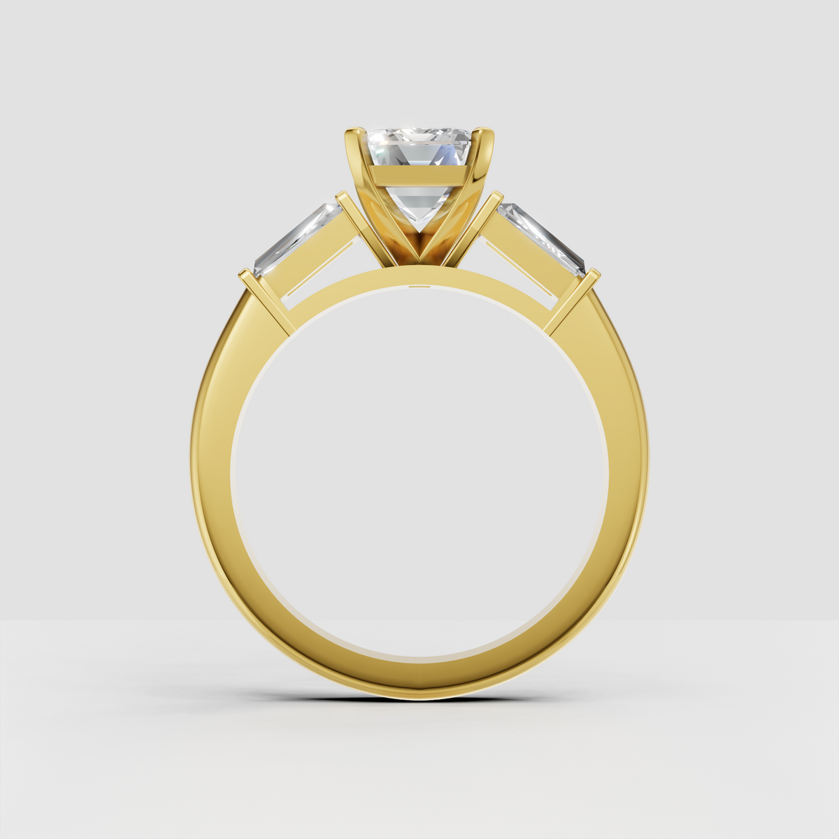 Emerald cut center diamond ring with geometric baguette side stones