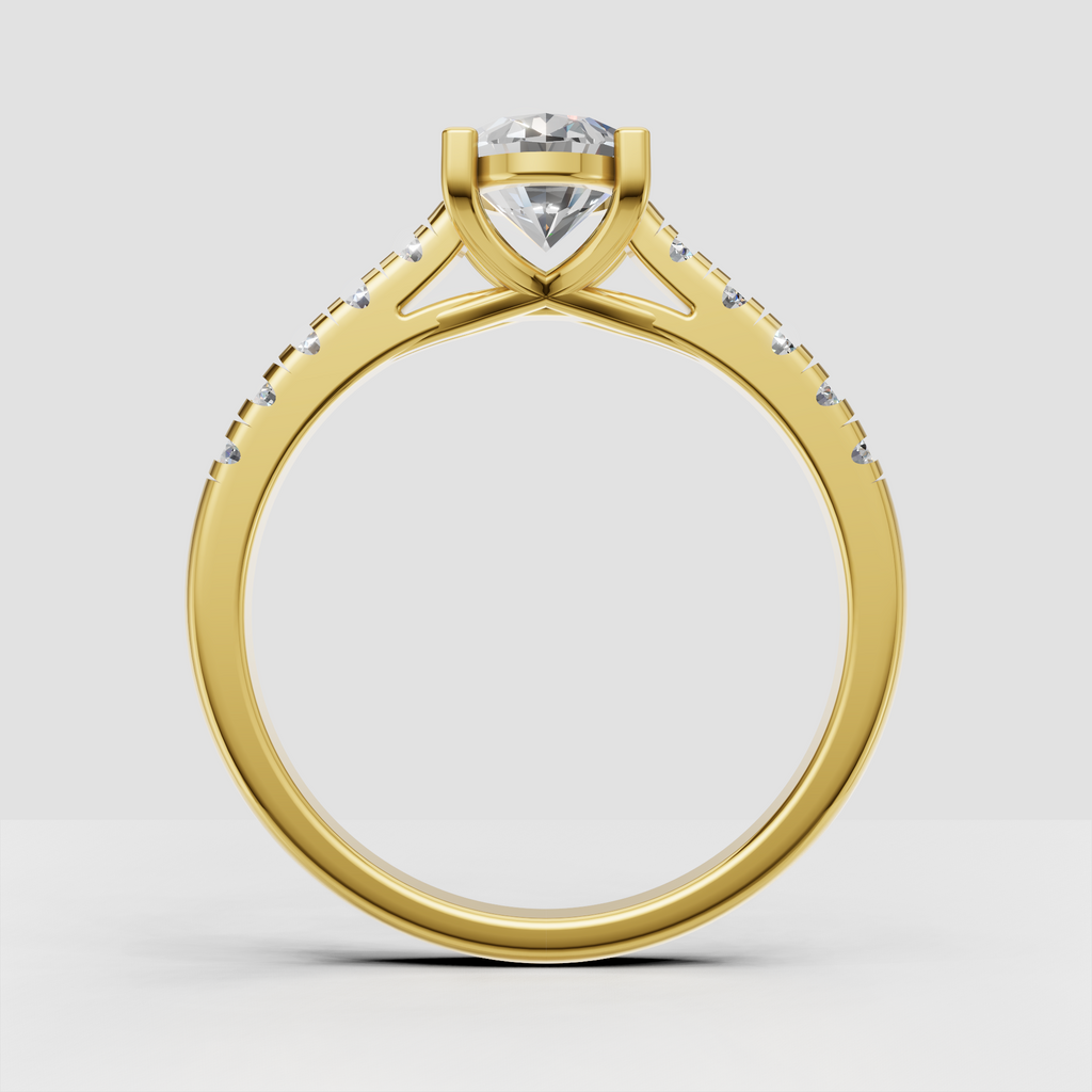 Elegant oval diamond engagement ring in polished yellow gold