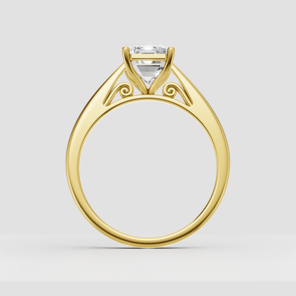 Emerald cut diamond ring with vintage scrollwork