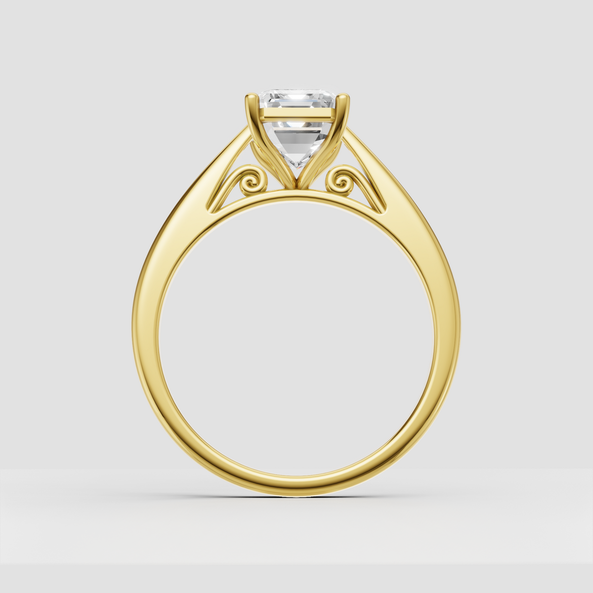 Emerald cut diamond ring with vintage scrollwork