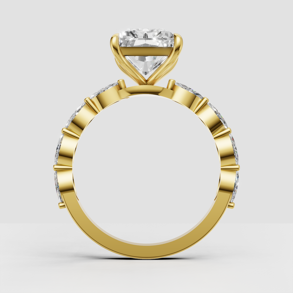 Radiant cut solitaire ring with sparkling diamond shoulders