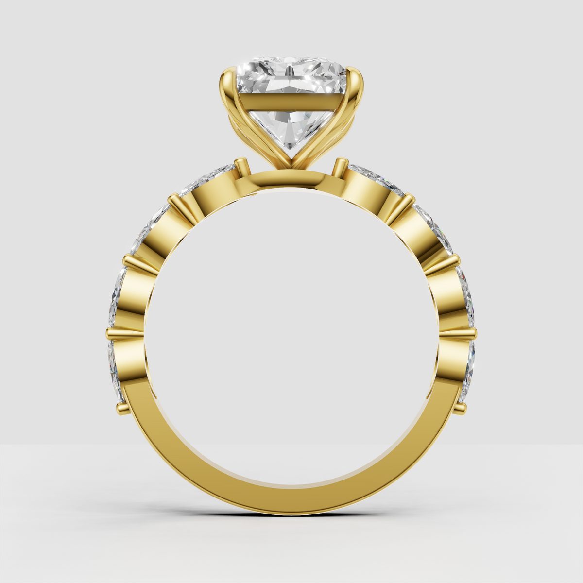 Radiant cut solitaire ring with sparkling diamond shoulders